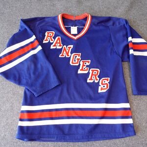 Vintage CCM New York Rangers Hockey Jersey Blue Red White Mens Small Maska NHL